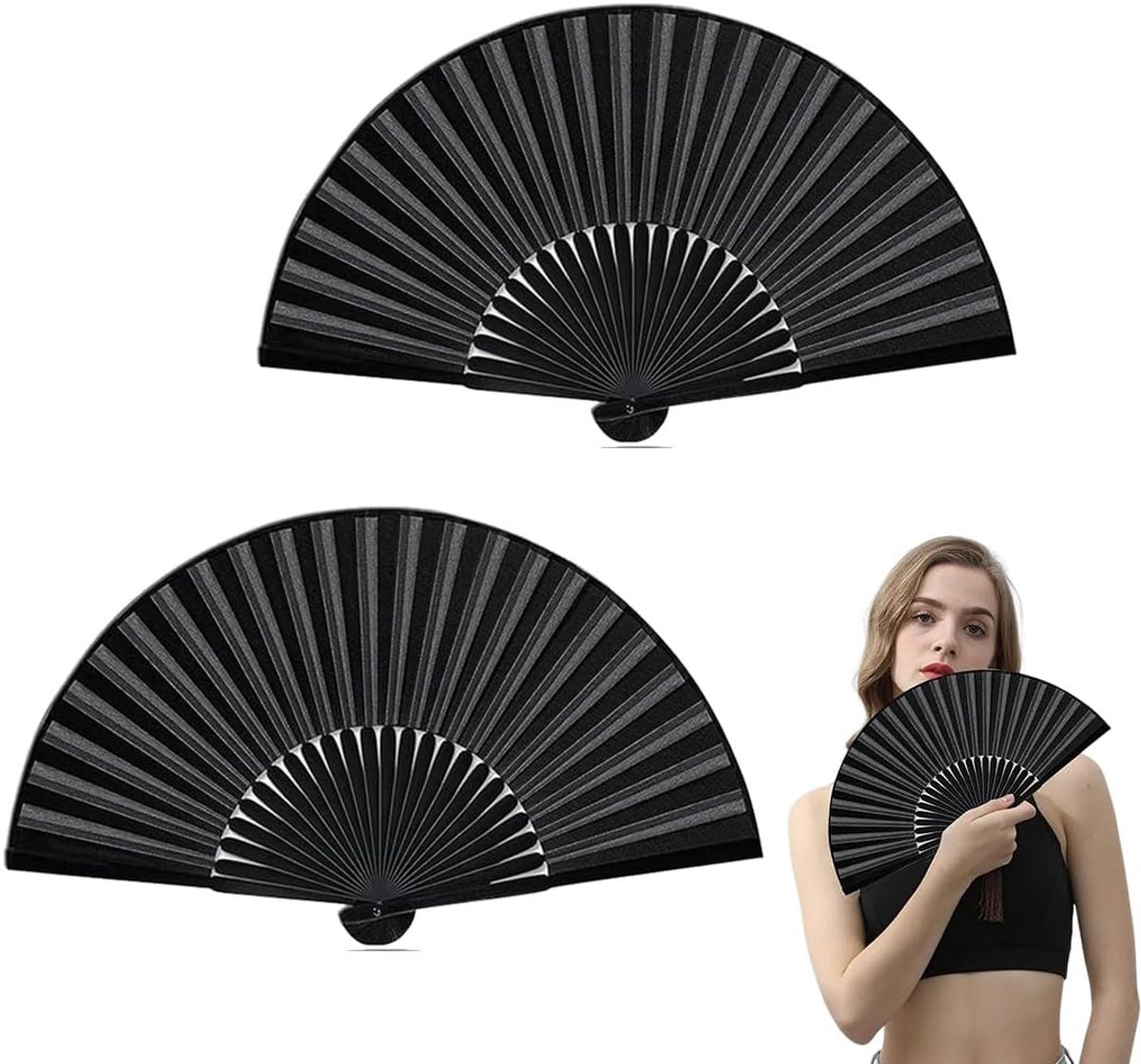 2pcs Japanese Wooden Fans with Silk Tassels Foldable Japanese Fans Black Silk Fans for Wedding, Travel and Sea (Black) - ShopVlot