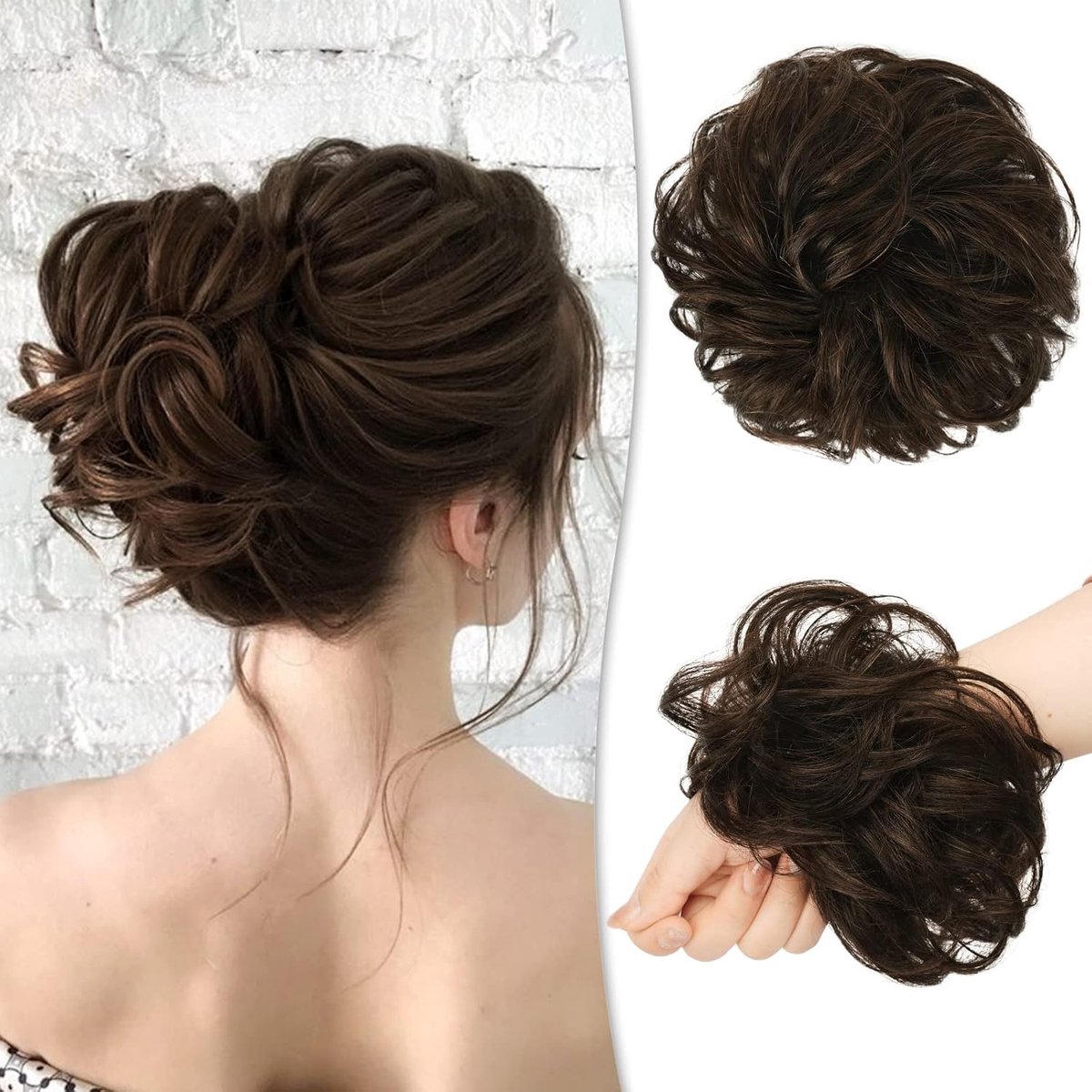 RUWISS Sloppy Hairpiece 100% Human Hair Rose Bun for Women Human Hair Scrunchies Updo Hairpieces Curly Bun Extension - ShopVlot