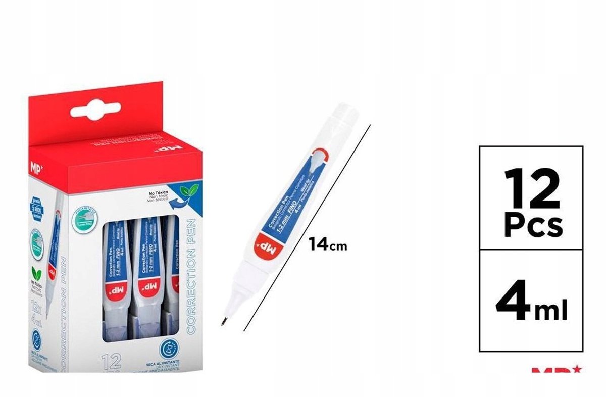 Vloeibare Correctie Pen 4ml - Set van 12 Stuks