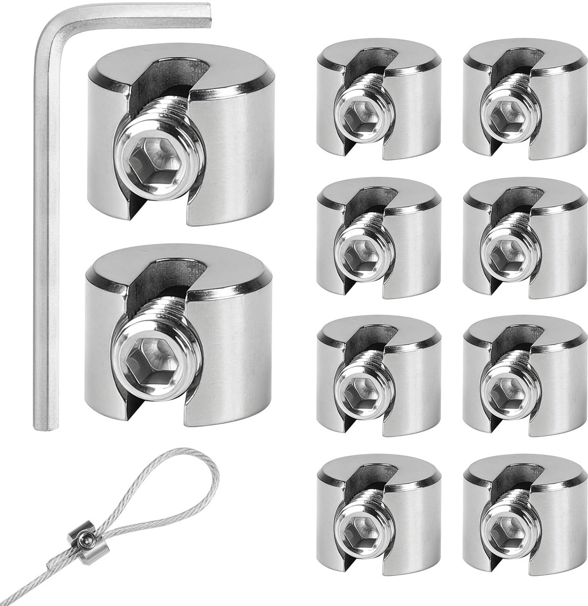 MIGUBIGU 10 stuks draadkabelklemmen van roestvrij staal, 3 mm, M8, metalen klemmen met moersleutel, draadclips voor - ShopVlot