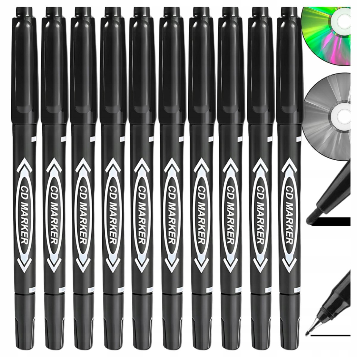 Dubbelzijdige CD/DVD Markers - Zwart - 10 Stuks