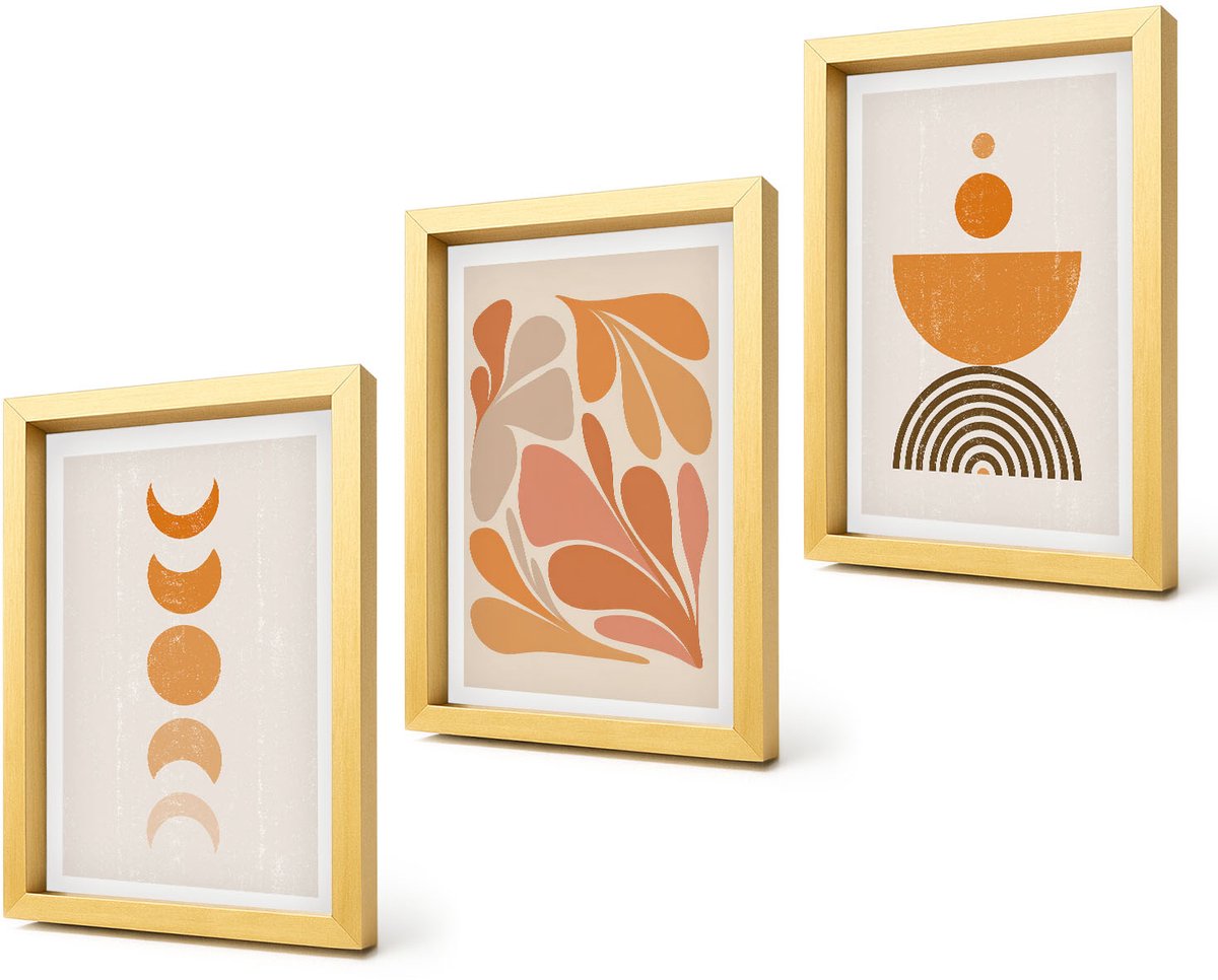 Coloray 4-Delige Schilderij Set - Abstracte vormen in oranje tinten - 20 x 30 cm - Muurdecoratie - Decoratieve Schilderijen - Wohnzimmer - Interieur Decoratie
