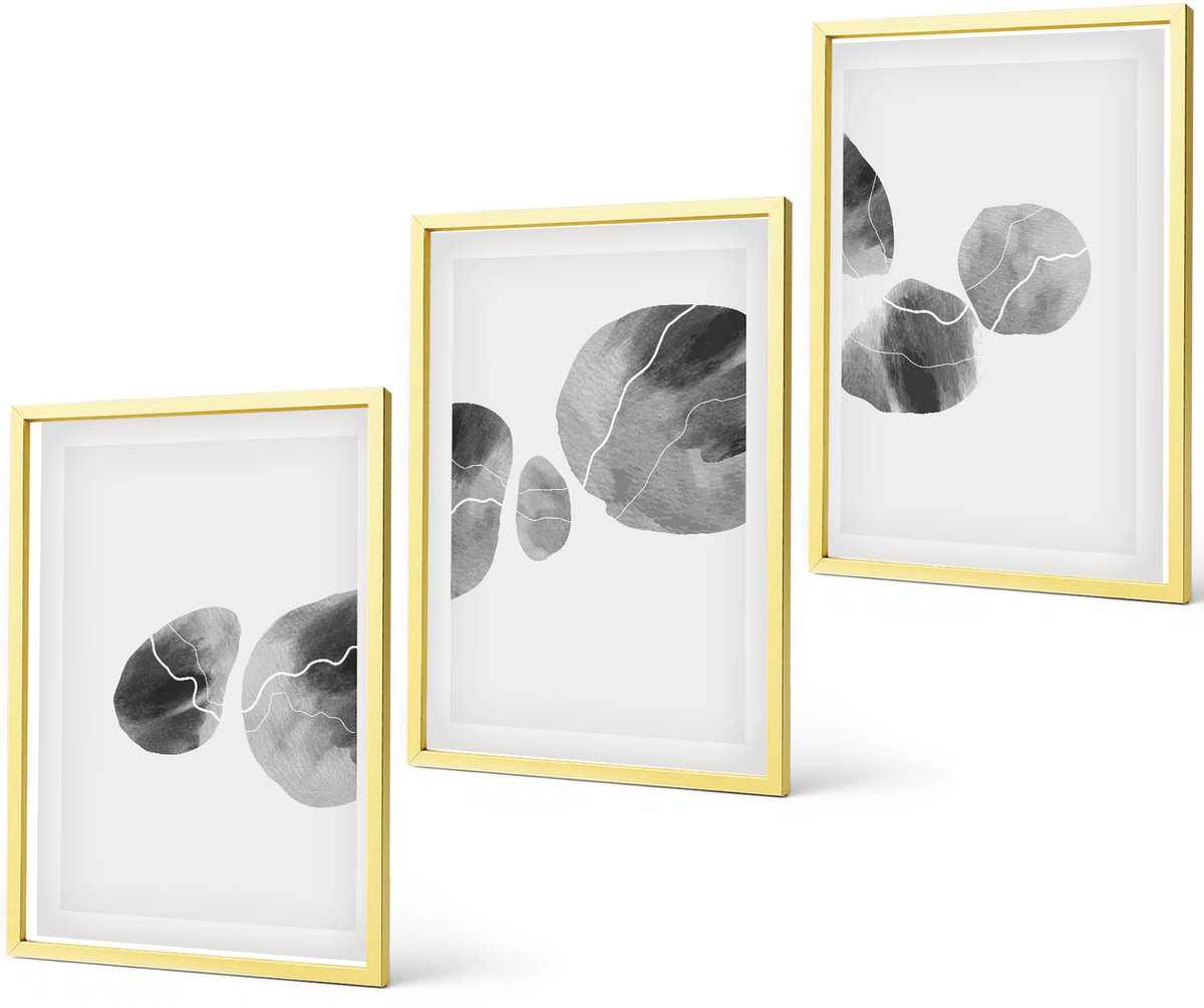 Coloray 3-Delige Schilderij Set - Abstracte Minimalistische Schilderkunst Met Verfvlekken - 40 x 40 cm En 40 x 60 cm - Moderne Wanddecoratie - Woonkamer