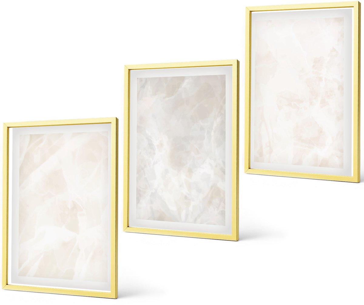 Coloray 3-Delige Schilderij Set - Bloemen En Trendy Texturen, Delicate Boho-Stijl - 40 x 40 cm En 40 x 60 cm - Wanddecoratie - Schilderijen Set - Kantoor - Stijlvolle Muurdecoratie