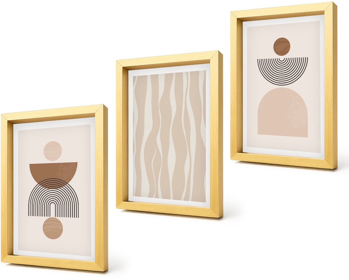Coloray 4-Delige Schilderij Set - Abstracte vormen in bruine en beige tinten - 20 x 30 cm - Decoratieve Schilderijen - Wanddecoratie - Hal - Moderne Wanddecoratie