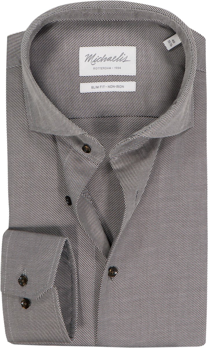 Michaelis slim fit heren overhemd - twill - bruin - Strijkvrij - Boordmaat: 39 (EU maat: M)