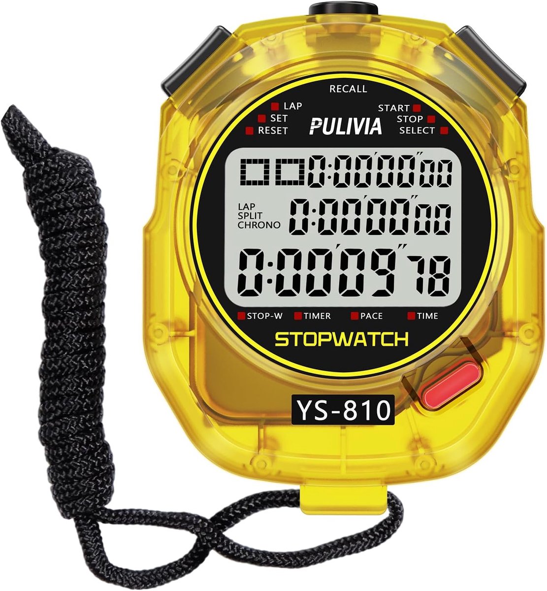 Stopwatch Timer 10 splits/ronden digitale stopwatch voor sport, countdown wekker datum geheugen terugroepactie groot - ShopVlot