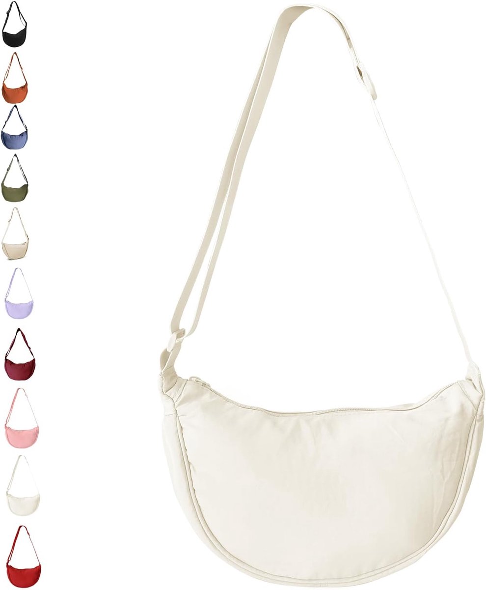 Nylon Dumpling Bag for Women Half Moon Bags Dumpling Crossbody Bag with Adjustable Strap Solid Color Chest Pockets for - ShopVlot