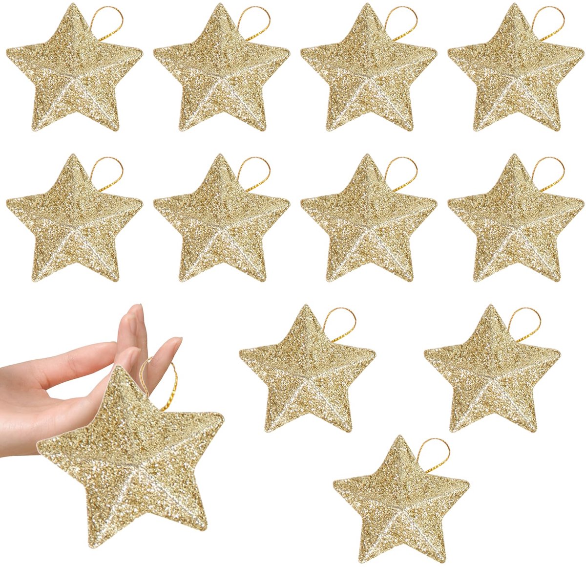 12 kerstboomversieringen, goud, sterren, kerstboomversiering, goud, kerstversiering, boom, kerstdecoratie, boom - ShopVlot