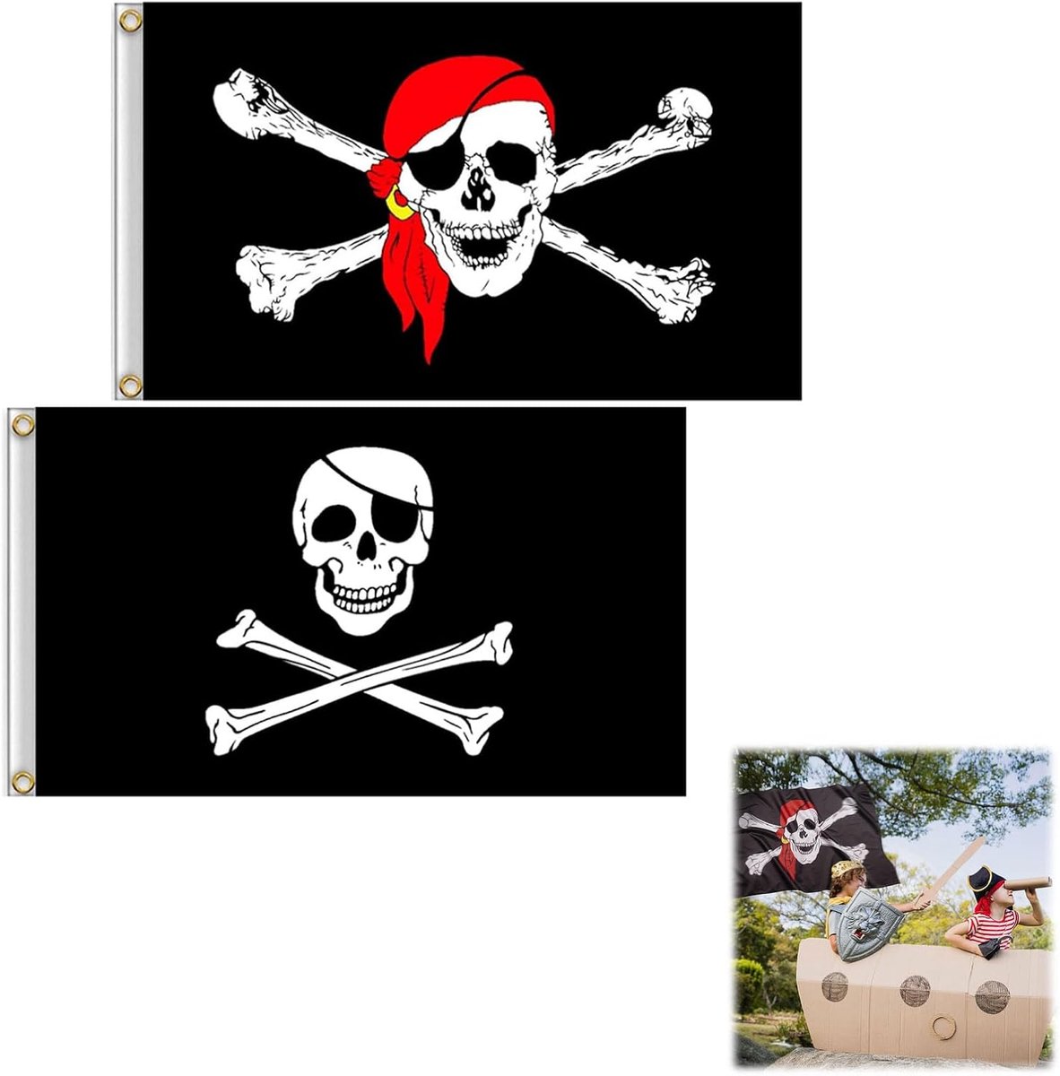 Pirate Skull Flag,Pirate Banner Halloween Windsock,Pirate Flag Halloween,Skull & Crossbones Flag,Skeleton Skull - ShopVlot