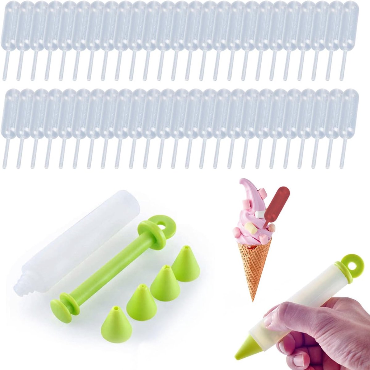 50 Transparante Mini-Druppelaars, 1 Siliconen Decoreerpen Met 4 Decoratiepunten, Plastic Rietjes Van 4 Ml - ShopVlot