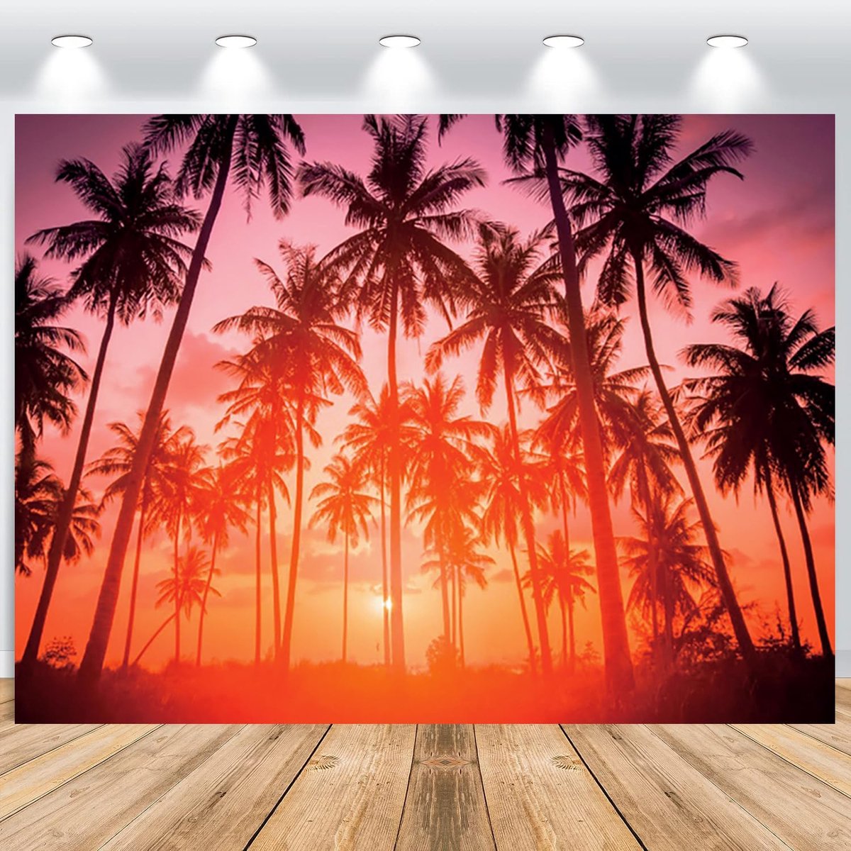 Mardi Gras Photo Background, 2.2x1.5m, Hawaii Tropical Palm Trees, Evening, Sunset, Natural Landscape, Photography - ShopVlot