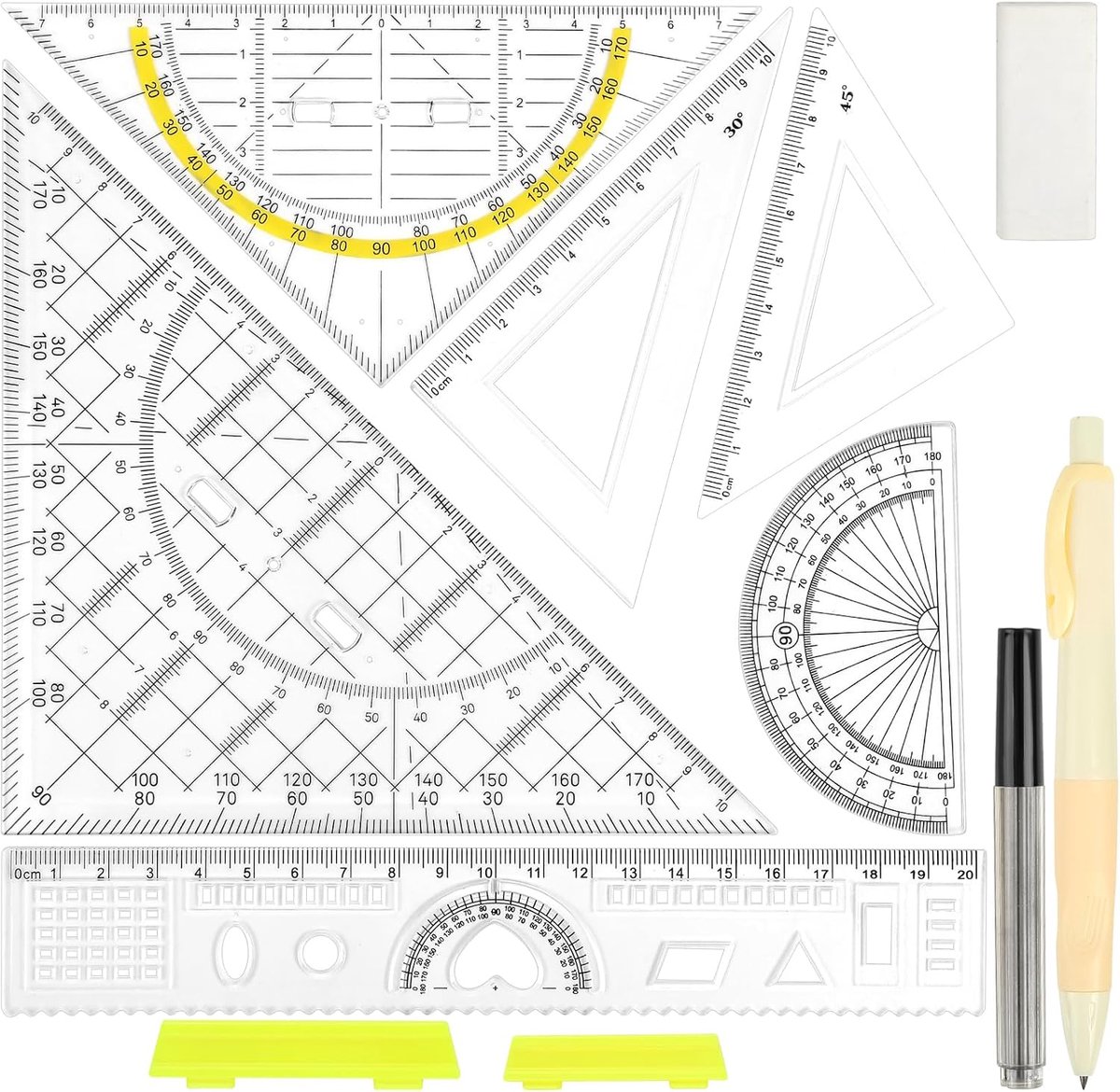 Geodriehoek met handvat, tekenhoek 45 en 60 voor het tekenen van vierkanten, uitgerust met hoeken voor gebruik als - ShopVlot
