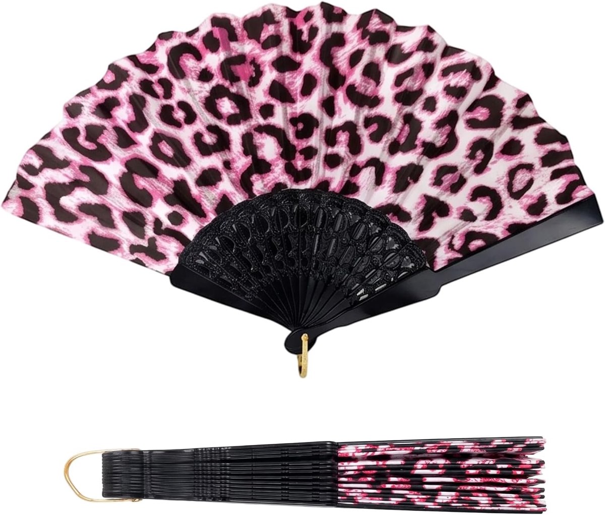 Folding Fan Leopard Print - Portable Hand Fan for Rave Festival Dance Disco Party - Cooling Fan for Men and Women - ShopVlot