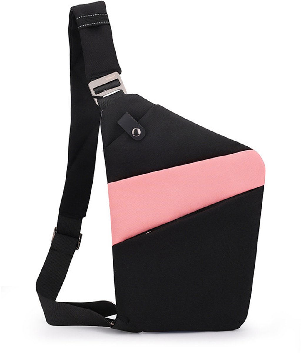 Veilige Schoudertas met Anti-Diefstal Functie - Waterdichte Crossbody Bag-schoudertas met grote capaciteit-Stijlvolle reistassen-Schoudertas links-Zwart en roze