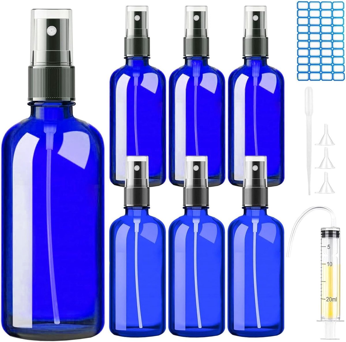 DONQL 6 stuks 100ml glazen spuitflessen met verstuiver, vloeistofspuitfles met fijne mist voor reisvloeistof - ShopVlot