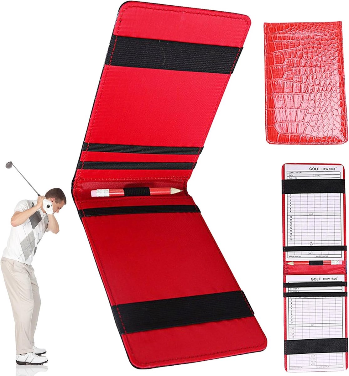 Golf Scorecard Holder, Golf Yardage Boekhouder Met Krokodil Patroon, Waterdichte PU leer Golf Score Keeper, Golf - ShopVlot