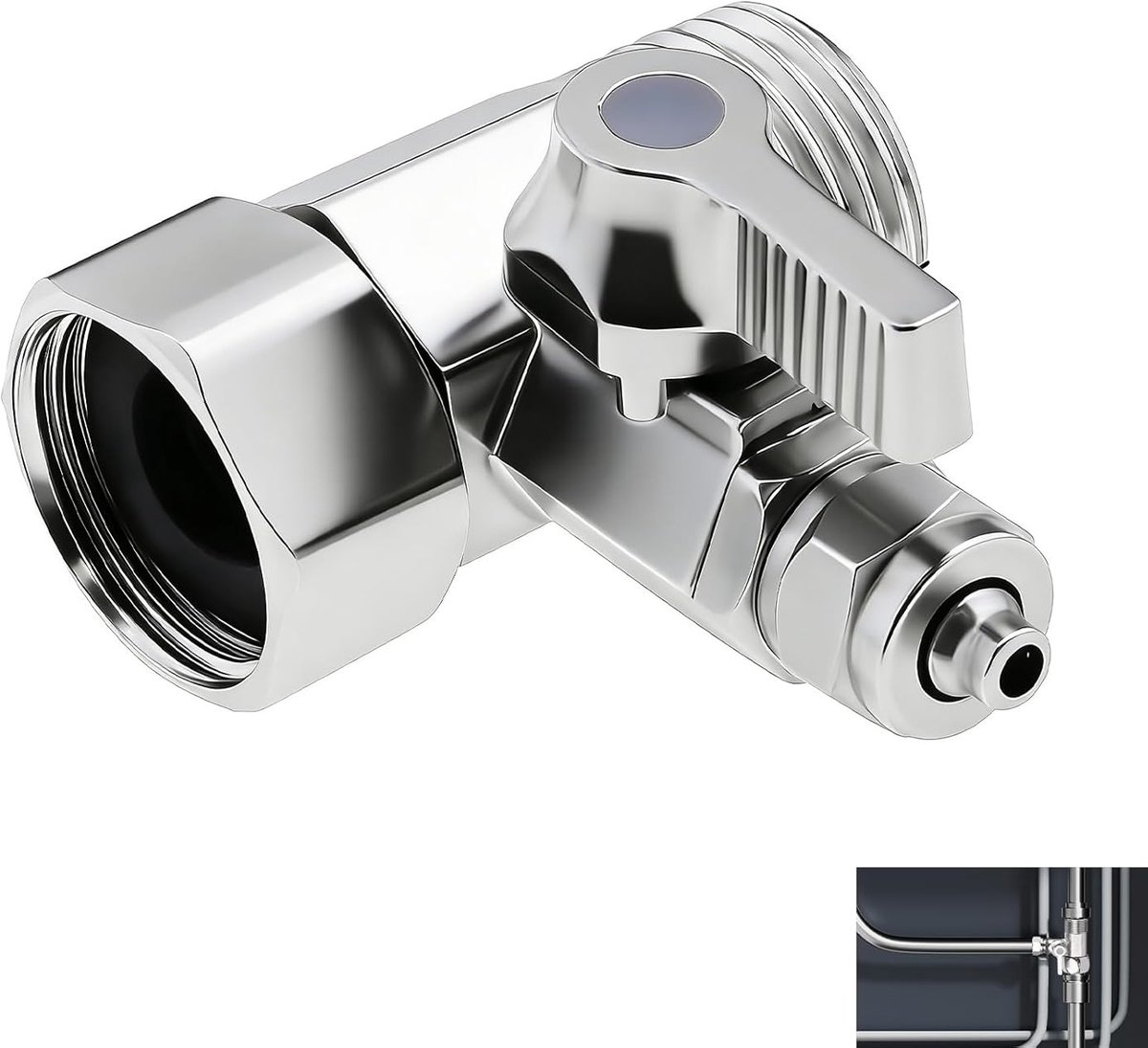 3-way T-shaped shut-off valve, RO supply adapter, 1/2" female thread x 1/2" male thread x 1/4" quick coupling, copper - ShopVlot
