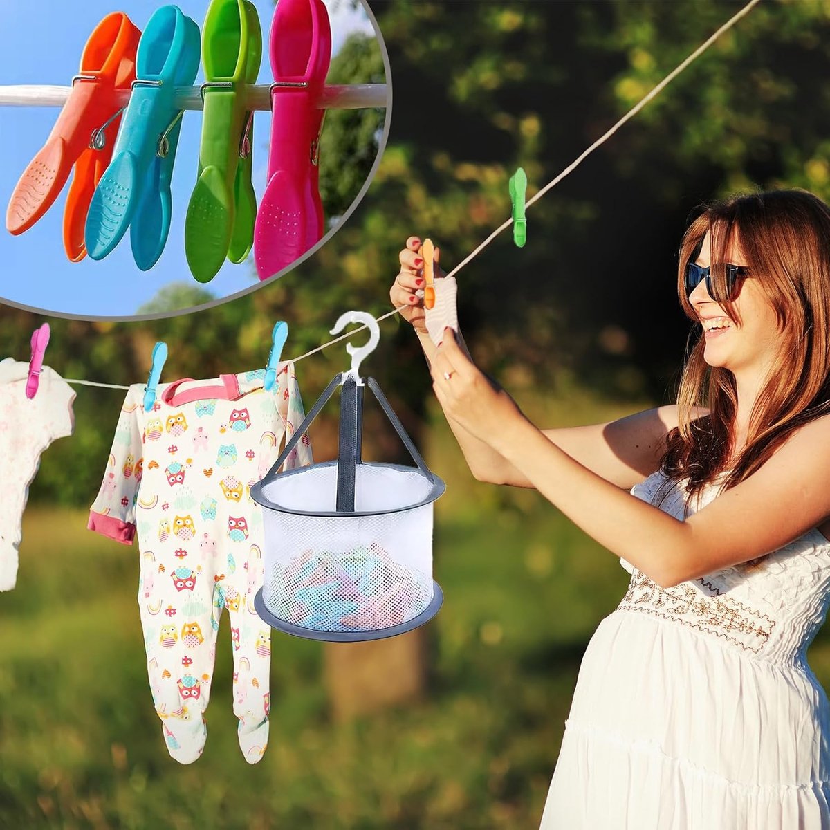Zephyra 48 Colors Clothes Pegs with Basket, Strong Plastic Clothespins, Non-slip Clothes Pegs for Clothing, Towels and - ShopVlot