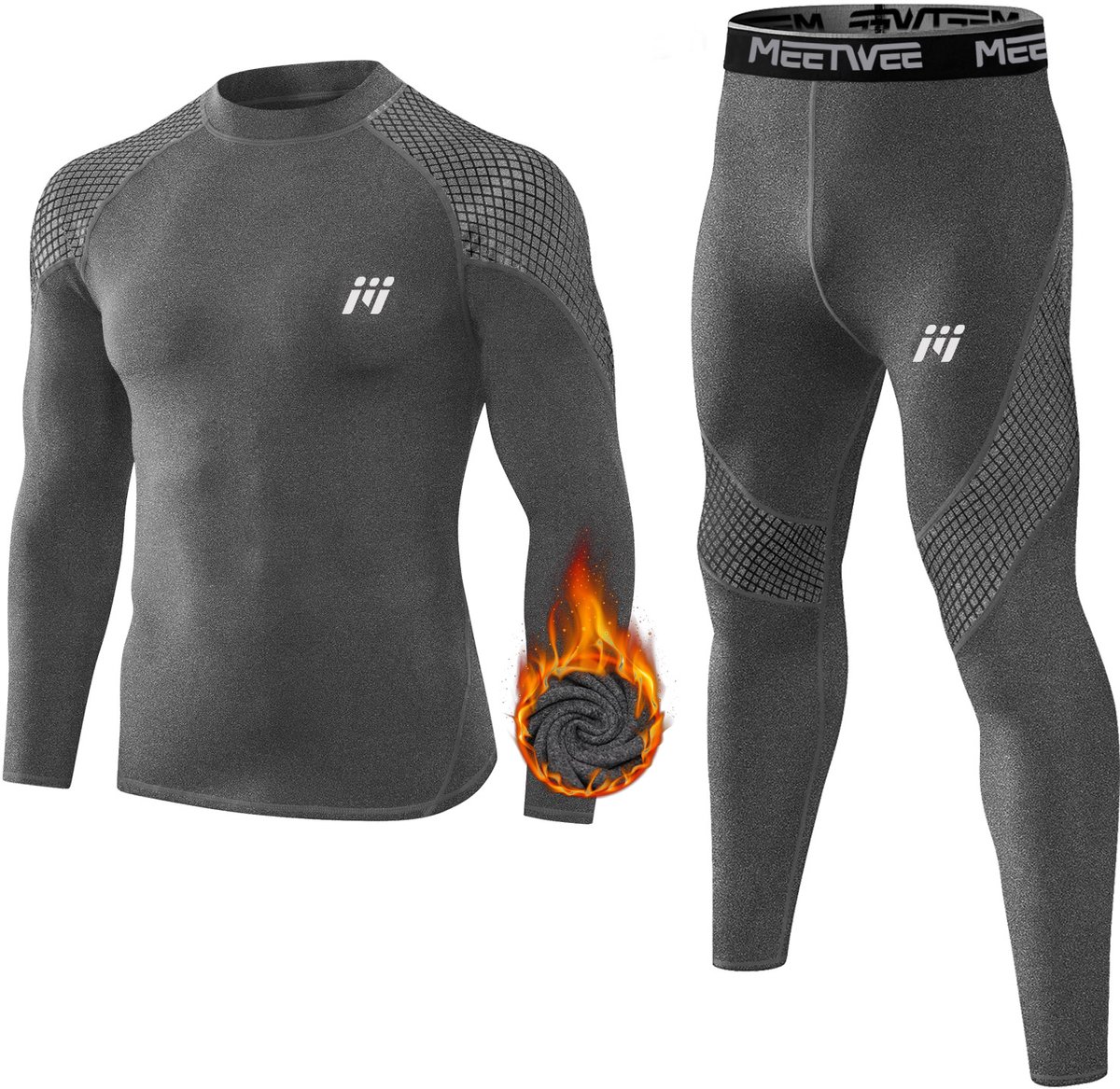 MEETYOO Thermoset - Thermo Ondergoed Heren -Thermo Kleding Set - Thermoshirt en Thermobroek Antraciet -Grijs-S