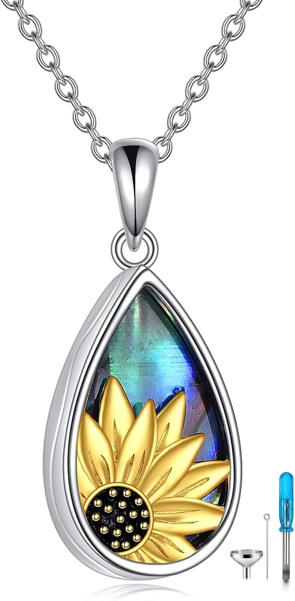 Sterling Silver Sunflower Urn Necklace for Ash Fire Burial Memorial Jewelry for Ash - ShopVlot