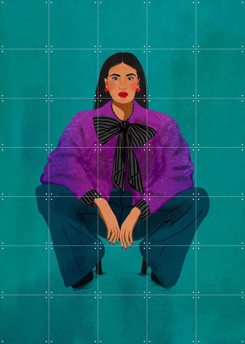 IXXI Woman With Bow, Raissa Oltmanns - 100 x 140 cm - Gratis ophangtool - Grote wanddecoratie en posters - Digitale Kunst, Abstract, Kleurrijk
