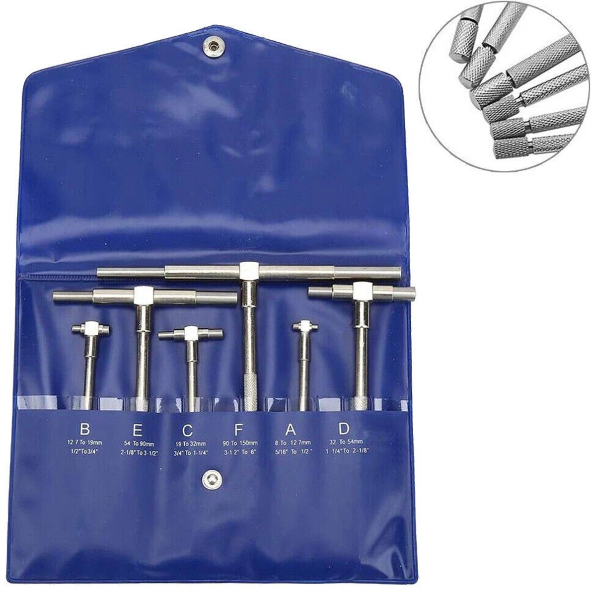 Telescopische meetset - 6-delige set - Binnendiameter meetinstrument - Meetbereik 8-150 mm - Telescopische meetmal - Voor het meten van grote, nauwkeurige mechanische onderdelen