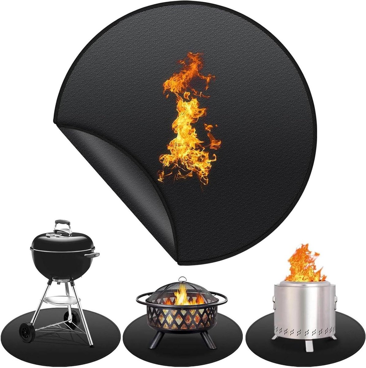 Vuurvaste onderlegger - Beschermmat tafelhaard - Terras beschermen - Hittebestendig tot 1000°C - 50 cm rond - Zwart