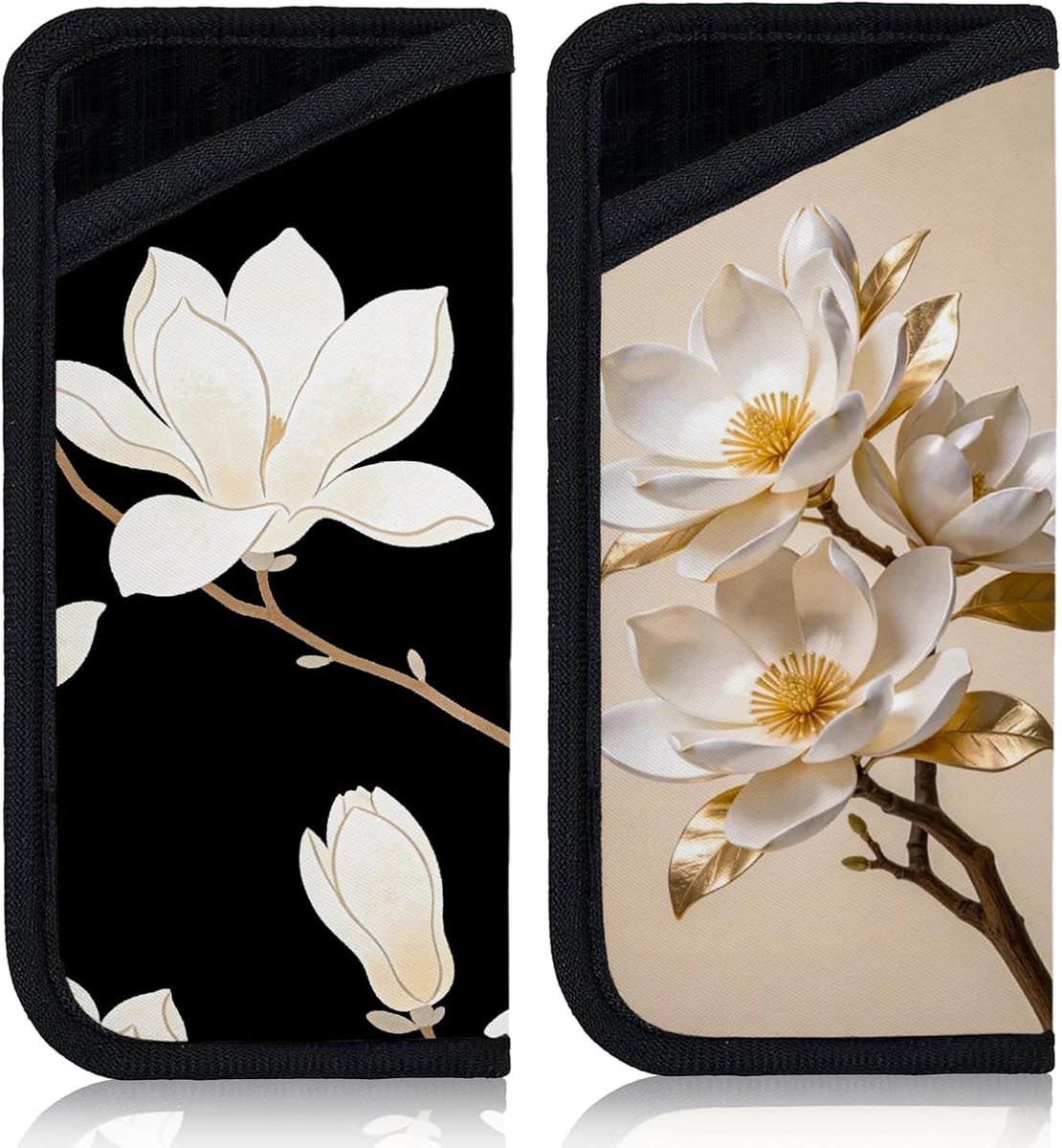 Set van 2 Magnolia Brillenkoker Bloemenpatroon Slanke Brillenkoker Zonnebrilhoes Draagbare Tas voor Dames en Heren Bril Horloges Make-upborstels
