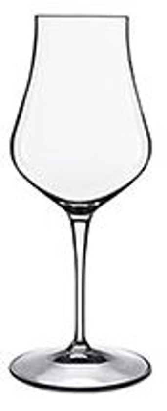 Glas met een brede kelk, smalle opening en een hoge, slanke steel.