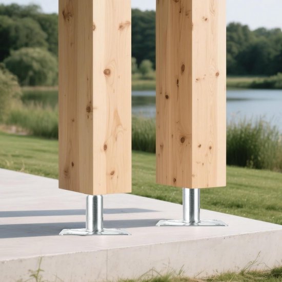 Set van 4 paaldragers, in hoogte verstelbaar, 100-145 mm, verzinkte paalschoen om vast te schroeven, steunvoet met schroeven, paalschoenen, verstelbare paalanker, steunvoet voor hekken, carport — afbeelding 5