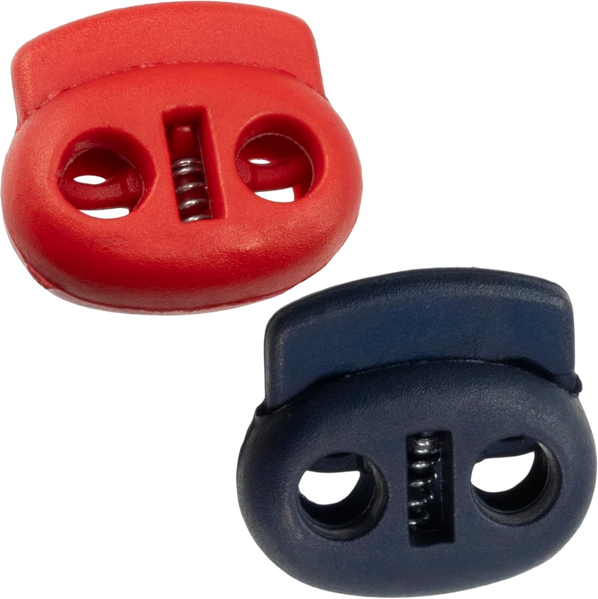 - Set van 12 ovale koordstoppers met 2 gaten 20 mm - kleur donkerblauw rood - 4 mm openingen - van kunststof - aanpassing veters kleding accessoires