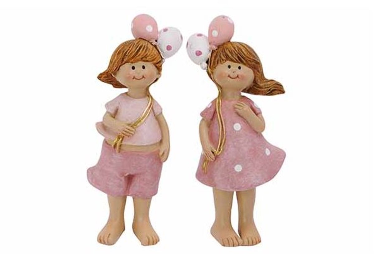 Beeld Boy-girl Ass2 Balloons Roze 4x2,5x H10,5cm Langwerpig Polyresin