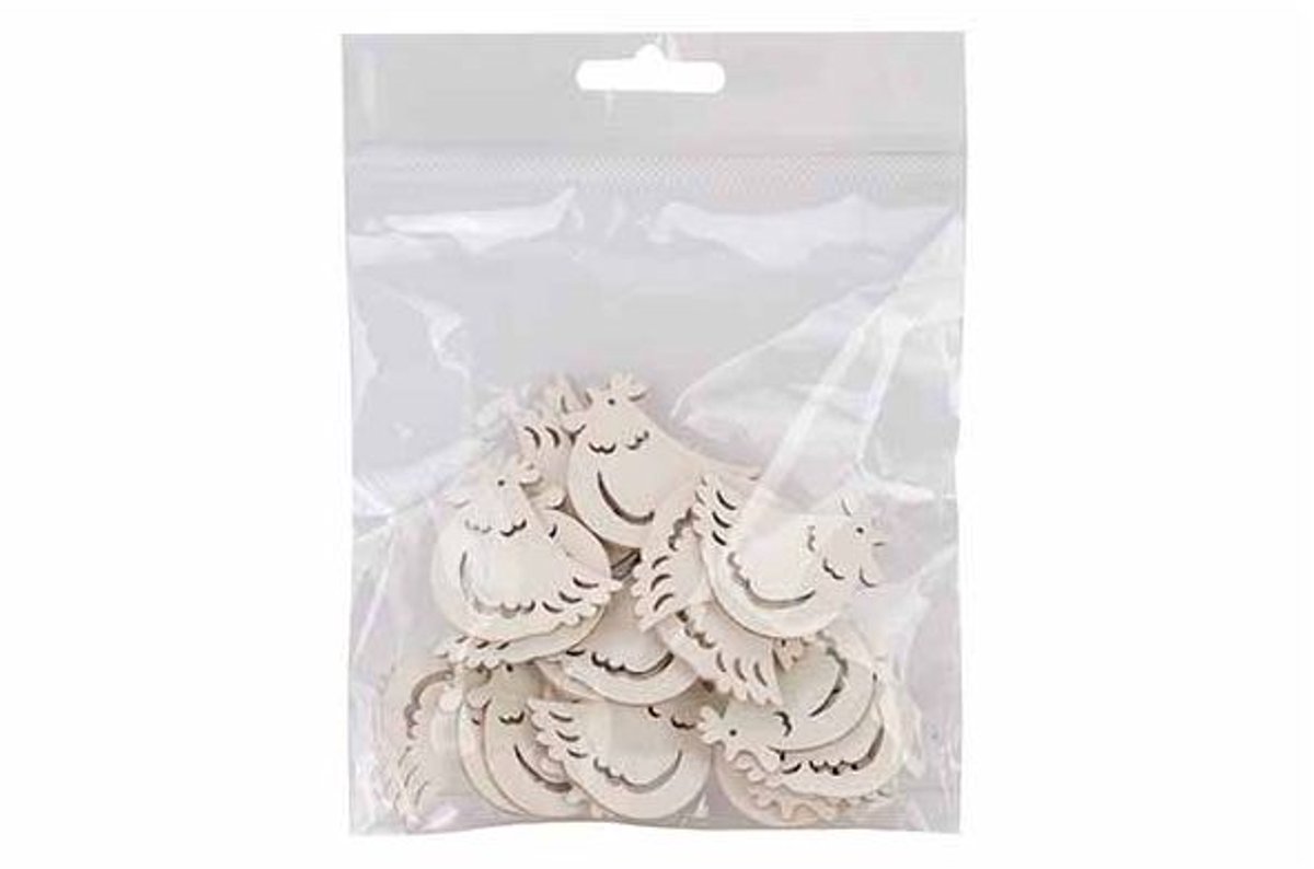 Strooideco Set24 Chickens Wit 4cm Hout