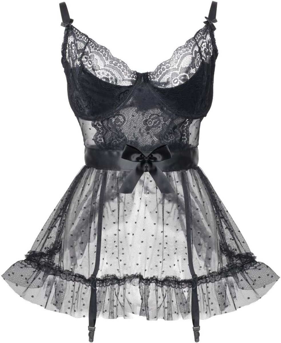 Lingerie voor Dames Kanten Babydoll Negligé in Grote Maten Nachtkleding met Beugel
