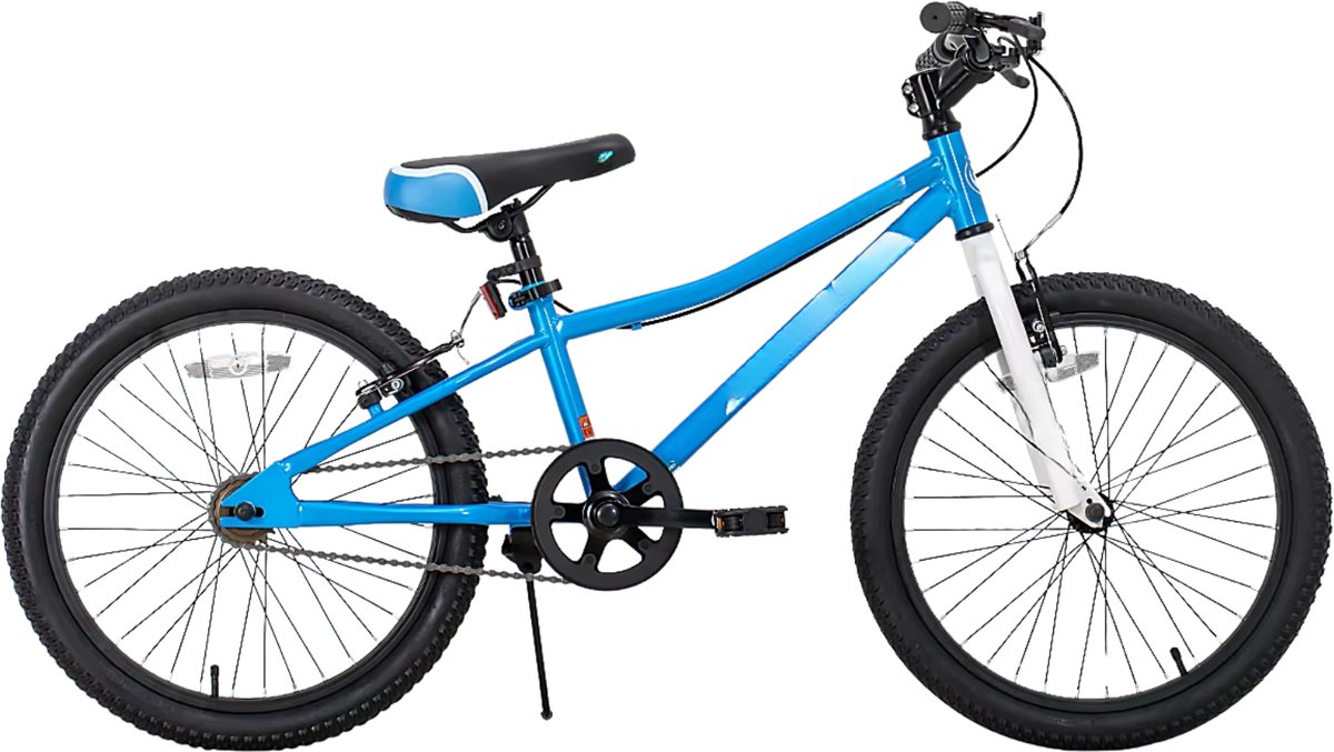 Kindermountainbike – Voor jongens en meisjes – Single Speed, dubbele handremmen en standaard – Blauw, 51 cm