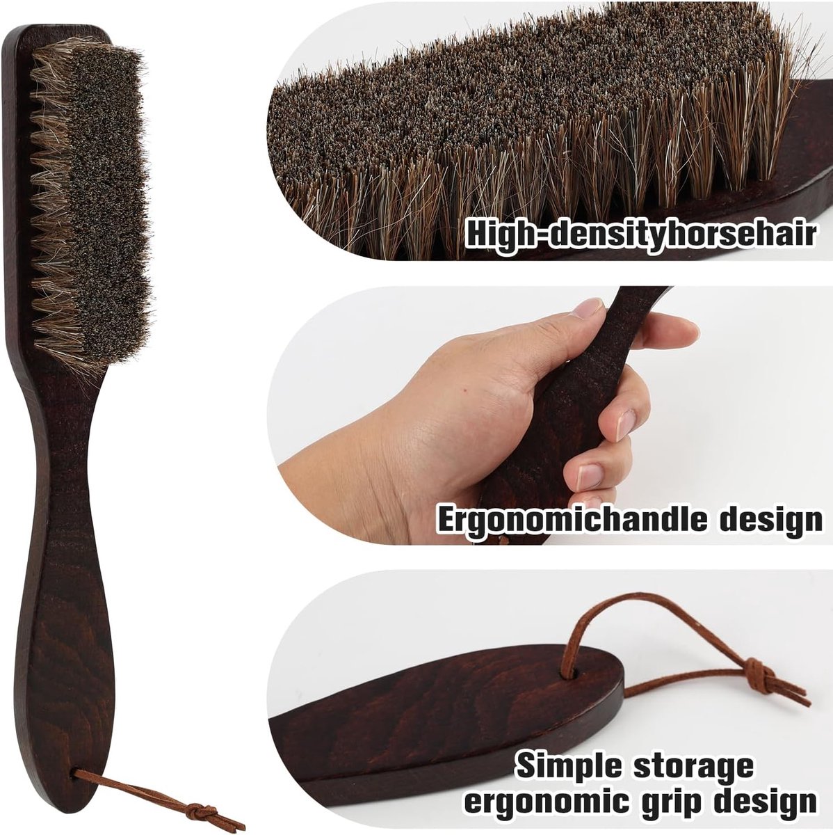 reinigingsborstel, 100% natuurlijk paardenhaar, met houten handvat, accessoires voor pluisvrije kleding, jassen, schoenen, stoffering en meubels