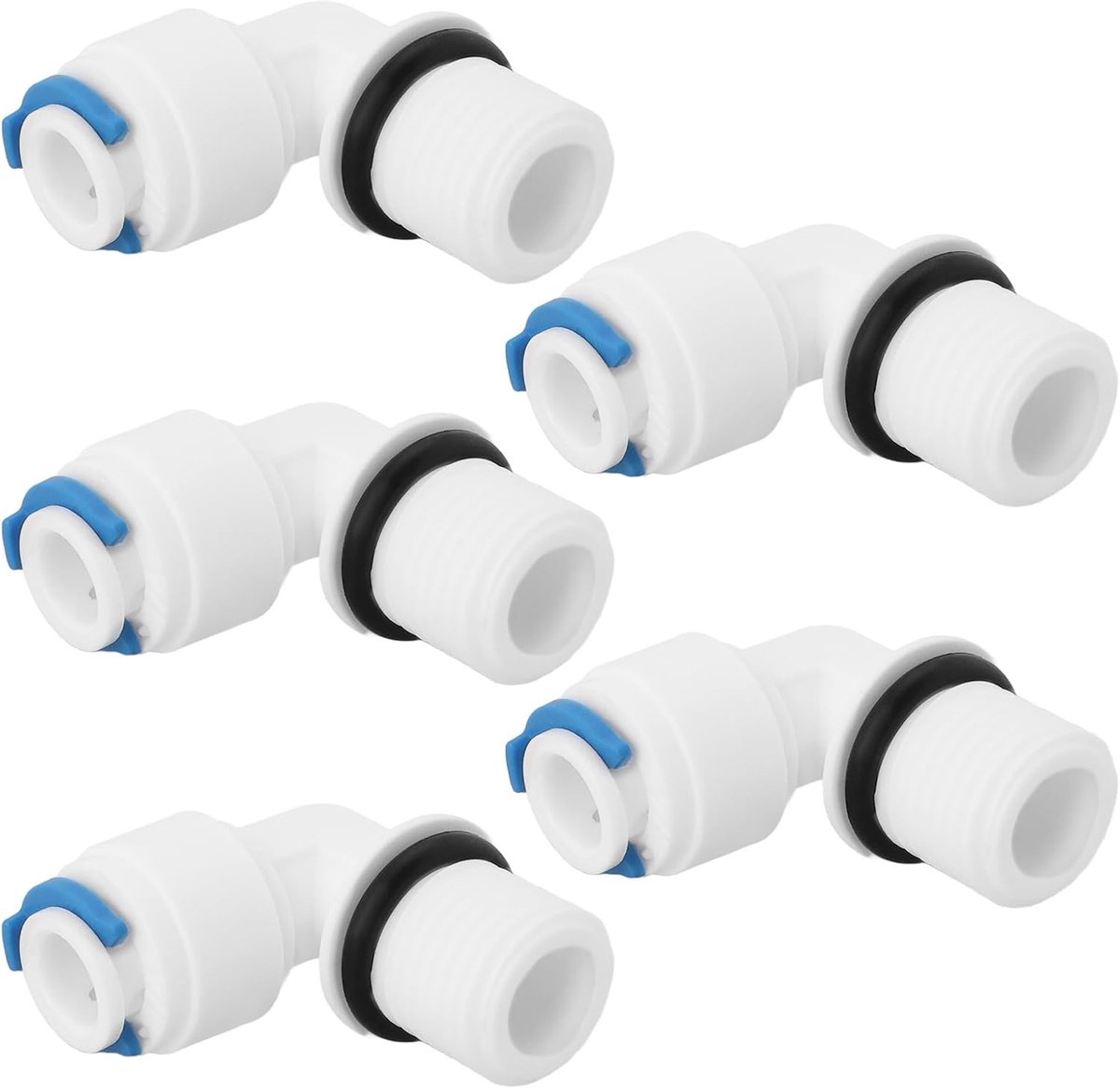5-delige 1/4" mannelijke draad naar 1/4" 90° elleboog connector Pushfit-fittings voor het installeren van vervangende filterbehuizingen omgekeerde osmose waterfiltratiesystemen
