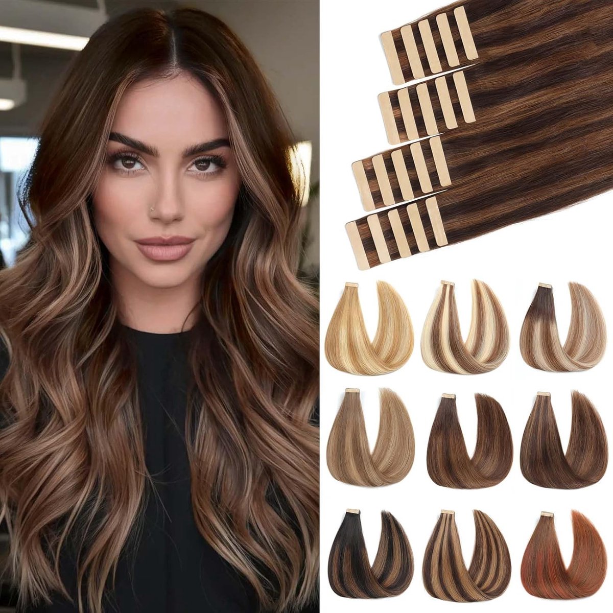 extensies Echte haar 20 stuks Extensies 55cm Chocolade gemengd met Bruin Echte haar Extensions Tape 50g Onzichtbare tape in Extensie Skin Weft Tape (22 inch,P2/6#)