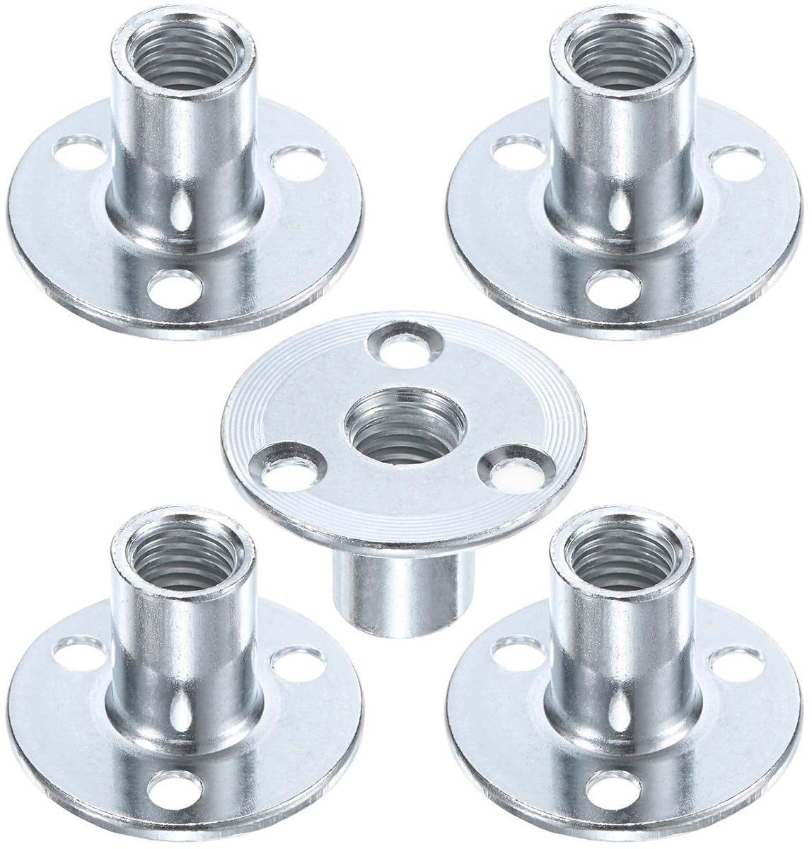 T-moeren Verzinkt Koolstofstaal Tee Moer 3-Gats Ronde Base Weld Moeren Door Gat Meubels Hardware Flens Insert Vrouwelijke Draad Zilver