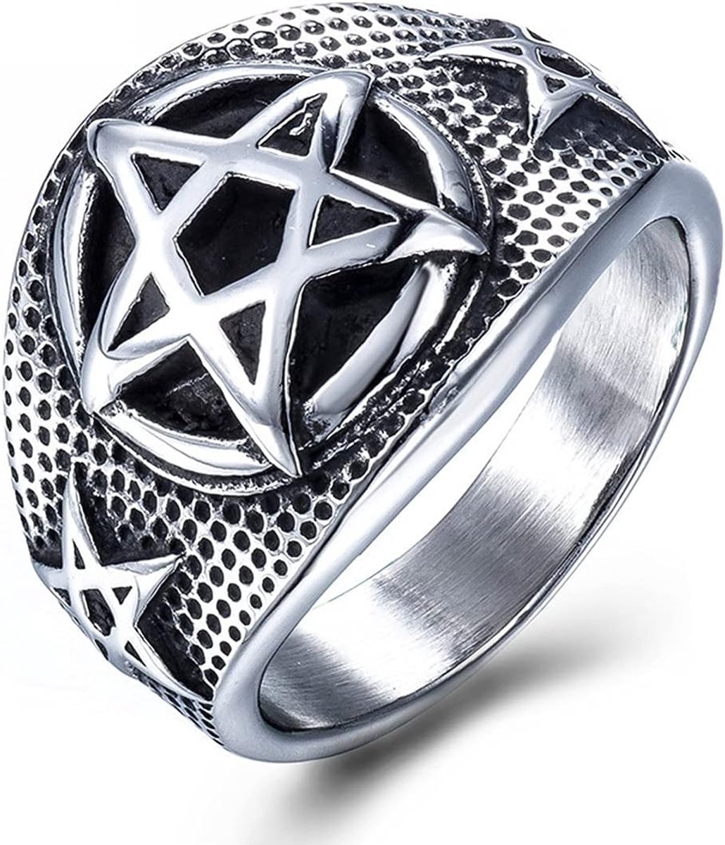 herenmode ridder retro gothic punk vijfpuntige ster satan vijfpuntige ring