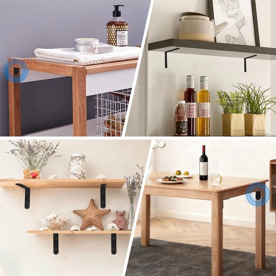 Hoekhouders van roestvrij staal, robuust, L-vormig, met schroeven, voor tafel, kast, stoel, zwart, 125 x 75 x 20 mm, 4 stuks — afbeelding 2