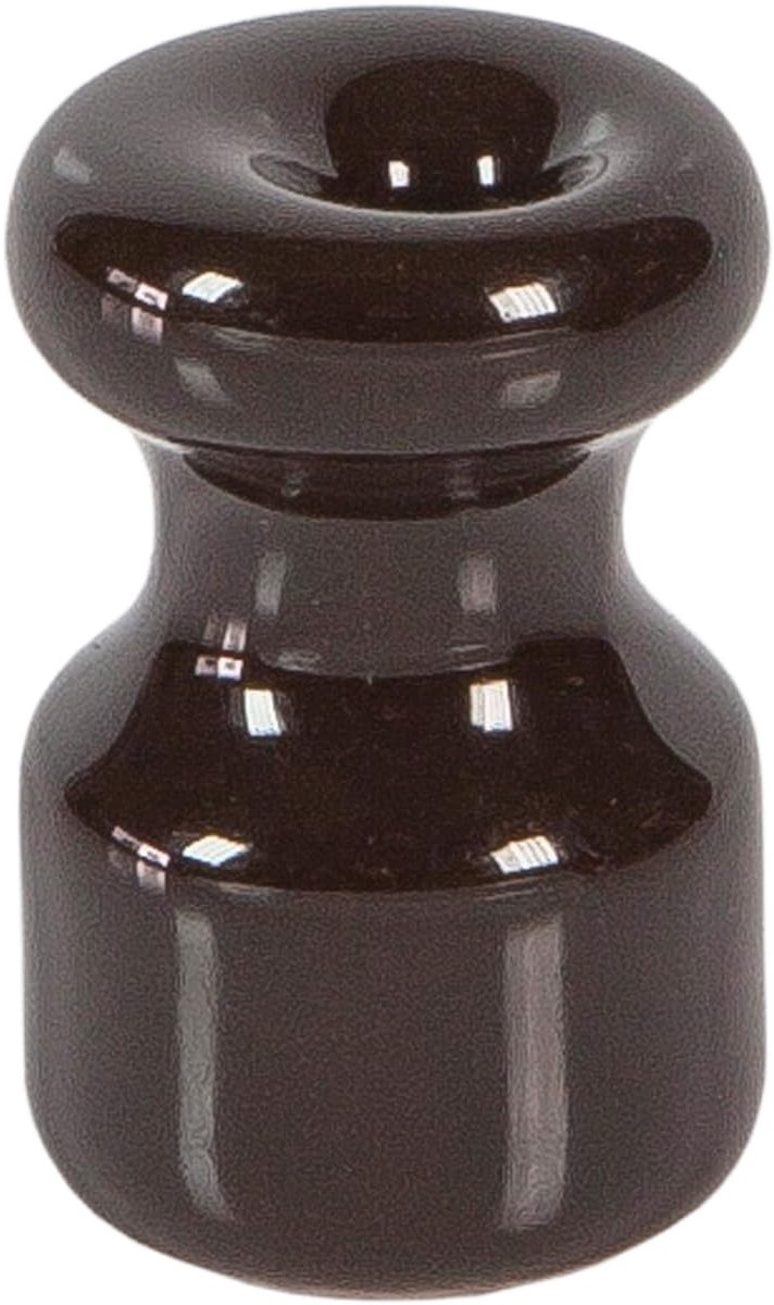 89030BW Isolator van keramiek, bruin, set van 6 isolatoren Ø 16 mm H 25 mm voor vintage zijden kabelinstallaties, compleet met messing schroeven