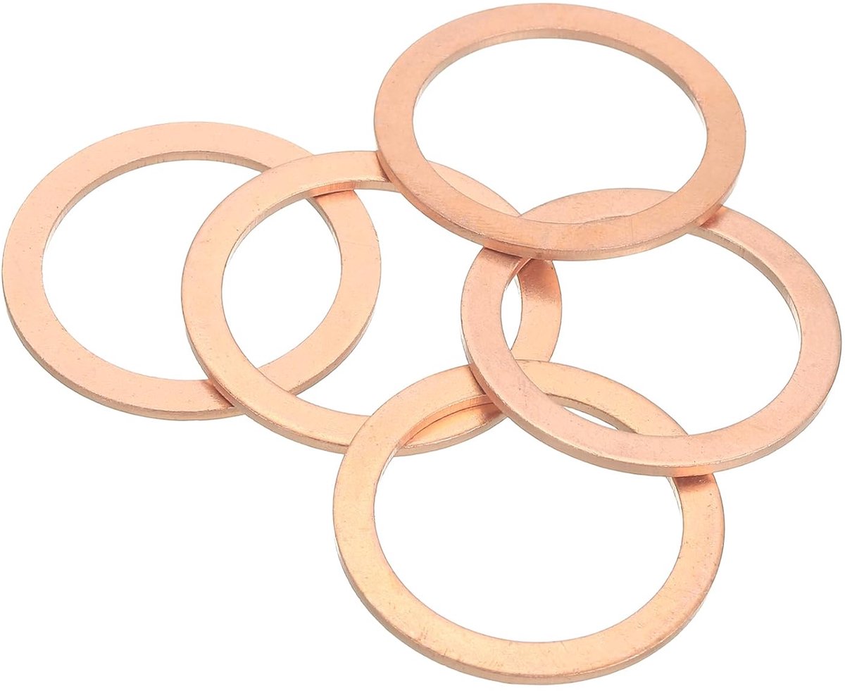 Platte sluitringen, koperen sluitringen, M33, koperen afdichtringen, 33 mm DI, 40 mm DE, 1,5 mm dikte voor schroeven, reparatie van machines