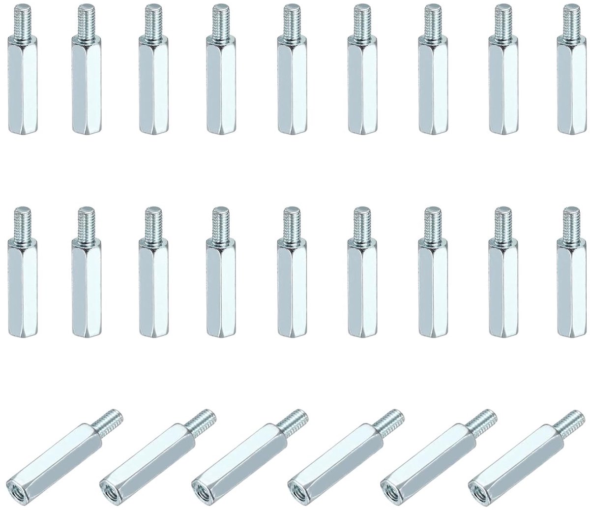 48 stks Mannelijke Vrouwelijke Zeshoekige Afstandhouders M3x16mm+6mm, Verzinkt Ijzer Voor PCB-moederborden, Computerbehuizingen, Elektronische Circuits, FPV Drones Quadcopter, Zilver