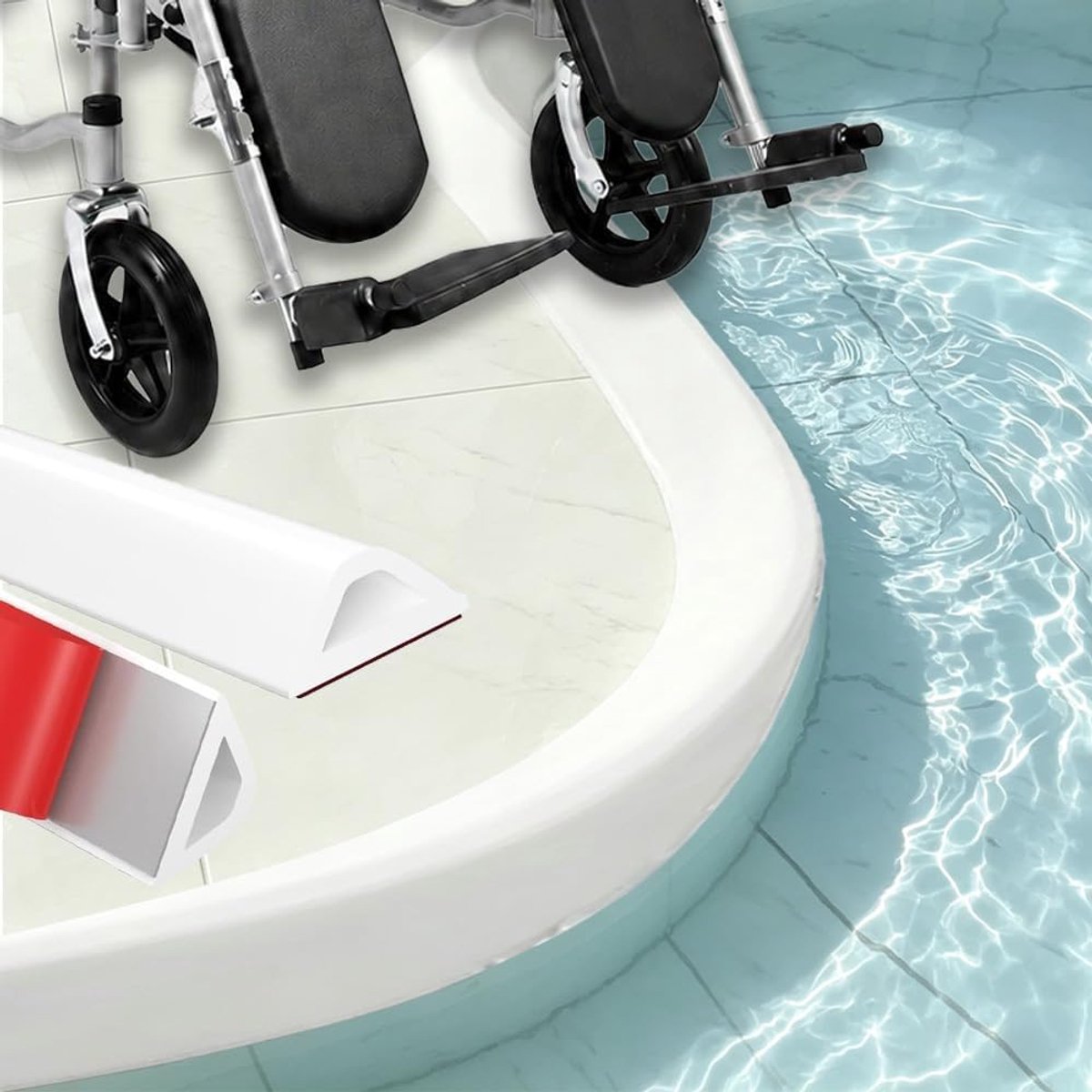 Waterstrip voor douche, zelfklevend, waterstopper, douche, flexibele siliconen, waterdicht, rolstoelvriendelijk ontwerp, snel te installeren, eenvoudig op maat te snijden, wit, 1 m