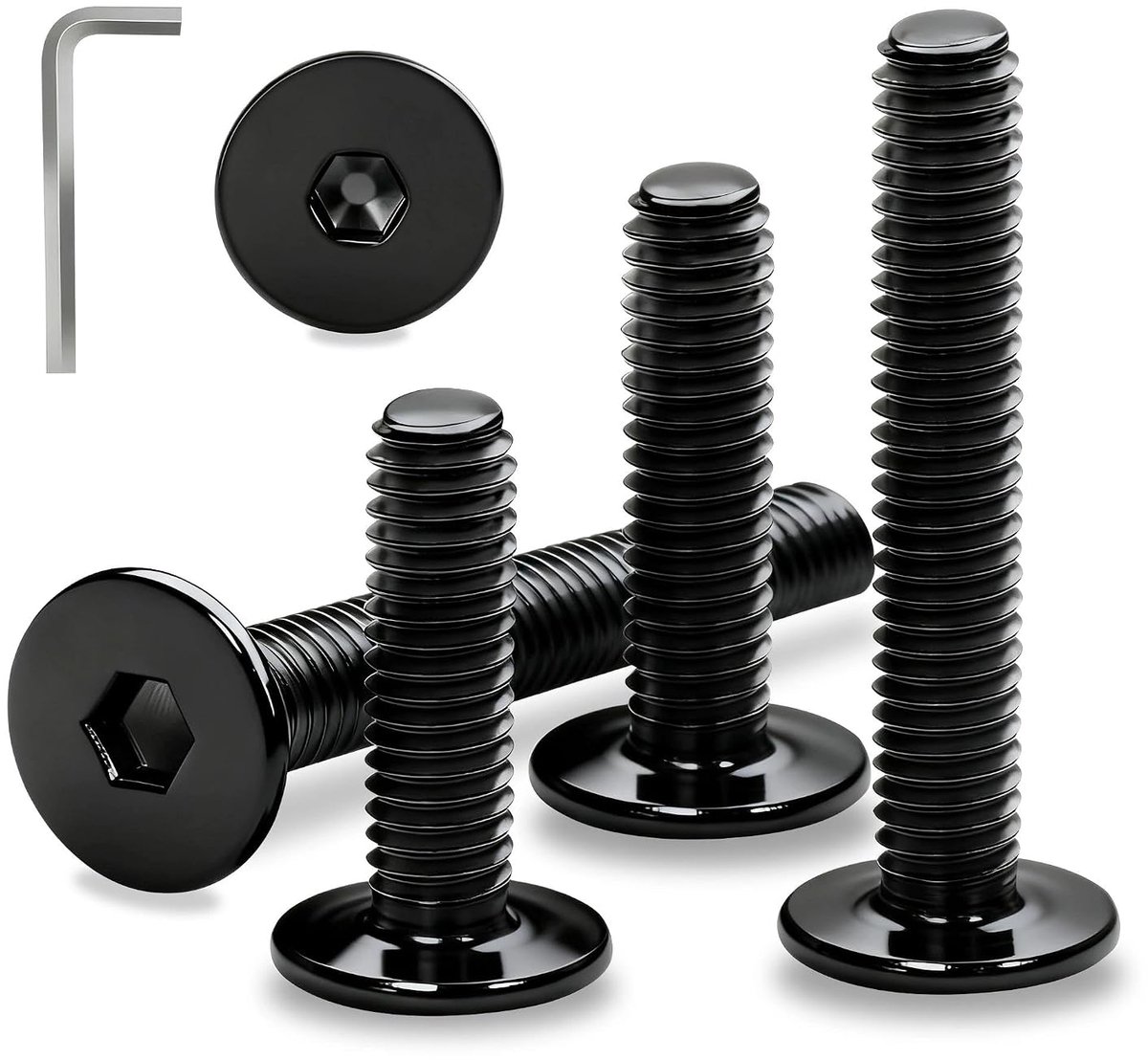 zwarte platte kopschroeven zeskant M6 x 16 mm, 12 stuks kopschroeven roestvrij staal A2 V2A meubelschroeven volledige schroefdraad machineschroeven voor meubels huishoudelijke