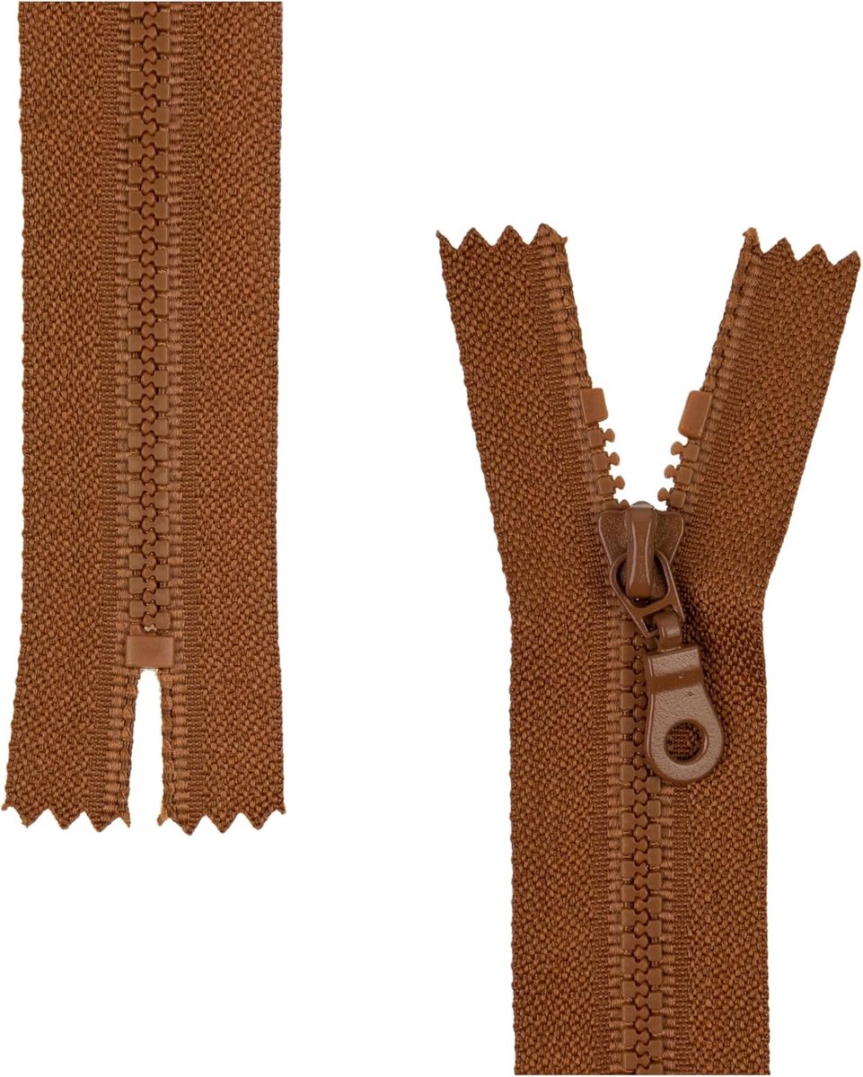 deelbare ritssluiting, 2 stuks, 40 cm raillengte, in bruin, ritssluiting #3, 4,5 mm railbreedte, 30 mm bandbreedte, vervangende ritssluiting kunststof, kunststof ritssluiting # 3 maat