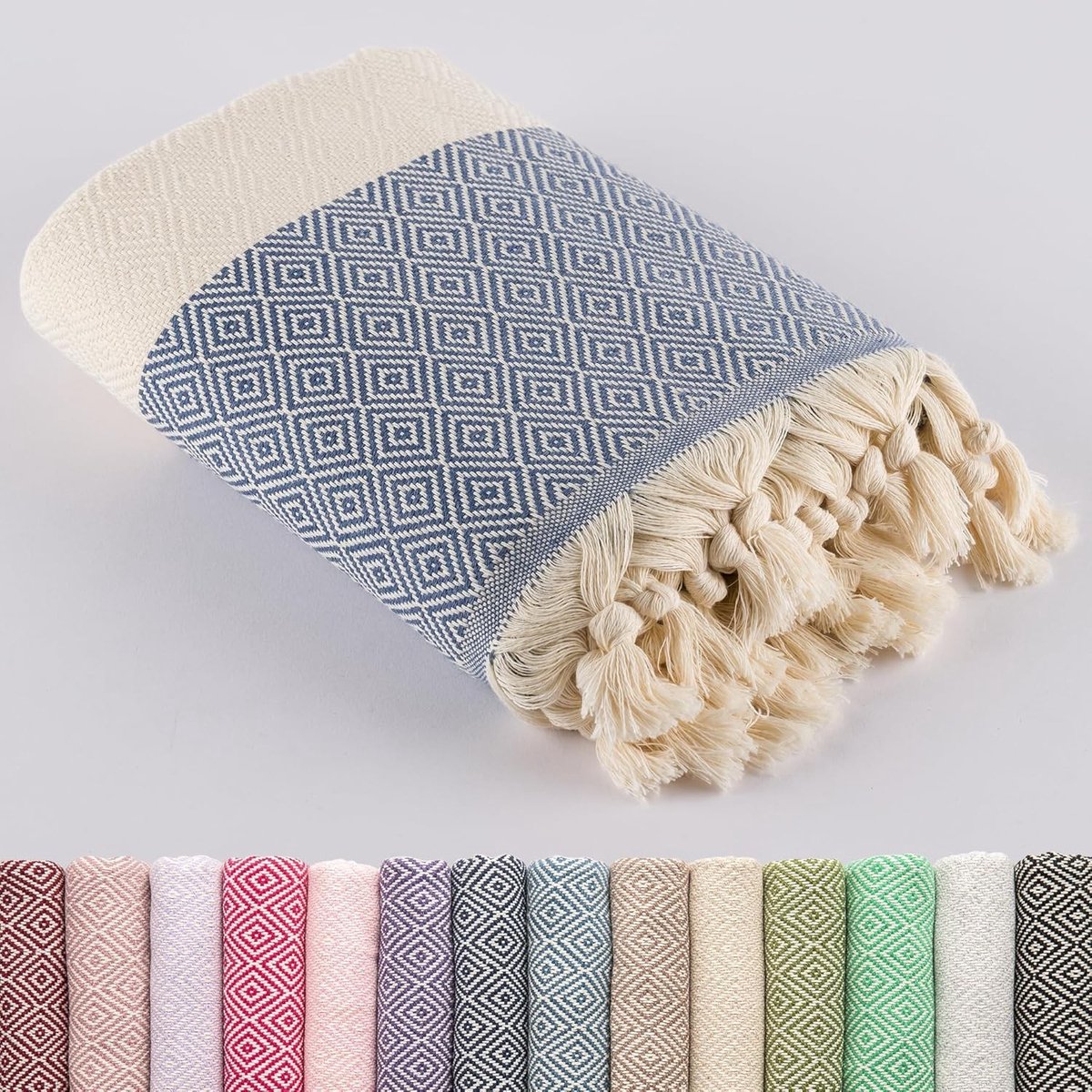 XXL Hamamdoek - Jeansblauw Diamant - 100 x 200 cm - 100% Turks Katoen - Voor Strand, Sauna en Yoga