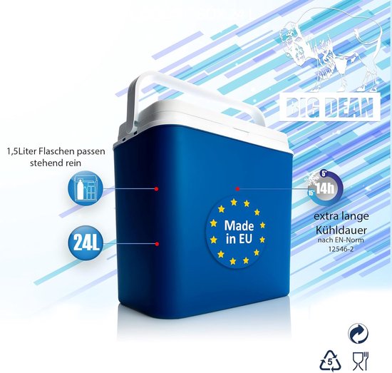 Koelbox - Koeltas thermobox - Outdoor picknick camping - Tot 9 uur koeling - 24 liter - Blauw wit van Koelbox. — afbeelding 4
